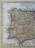 Iberia Spain & Portugal Hispania 1786 fin decorative hand colored scarce map