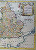 England & Wales United Kingdom c.1750 Kitchin engraved hand color decorative map
