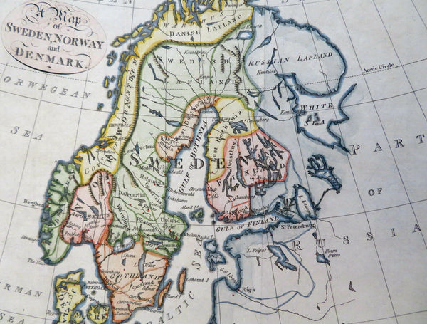Sweden Norway Denmark Scandinavia 1788 Neele engraved hand colored map