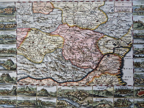 Transylvania Hungary 1708 de la Feuille decorative engraved map city views