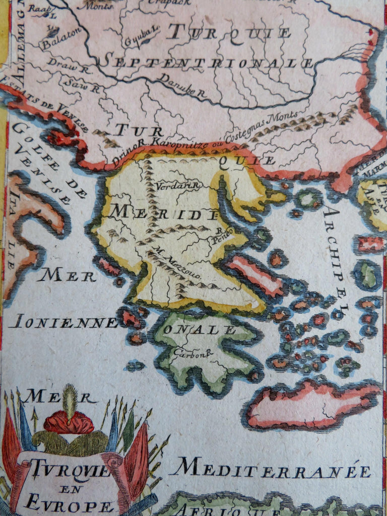 Ottoman Empire Balkans Greece Macedonia Bulgaria Danube River 1719 Mallet map