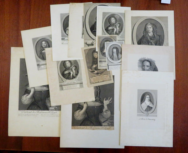 Historical Women's Portraits Nobles Religious Fashion 1700's Lot x 14 prints