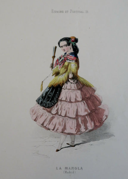 Women of Madrid Noble & Peasant Fashion c. 1840-60 Lot x 2 costume prints