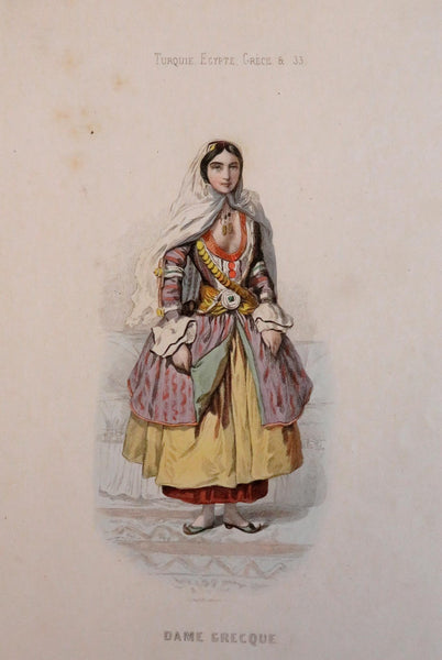 Women of Greece Noble & Peasant Fashion c. 1840-60 Lot x 2 costume prints