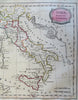 Italy Kingdom of Naples Papal States Tuscany 1807 Barlow scarce hand color Map