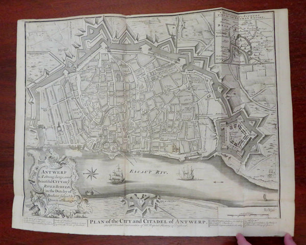 Antwerp Belgium Low Countries c. 1745 Basire large engraved city plan