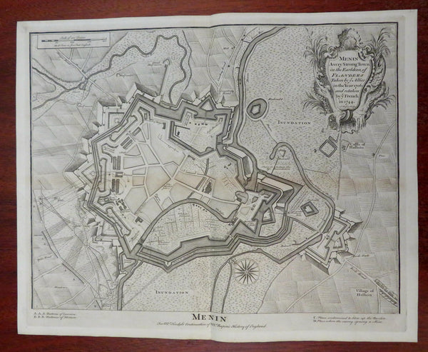 Menin Flanders Belgium c. 1745 Basire engraved city plan star forts