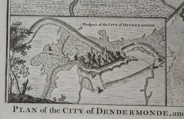 Dendermonde Flanders Belgium Siege Plan c. 1745 Basire engraved battle city view