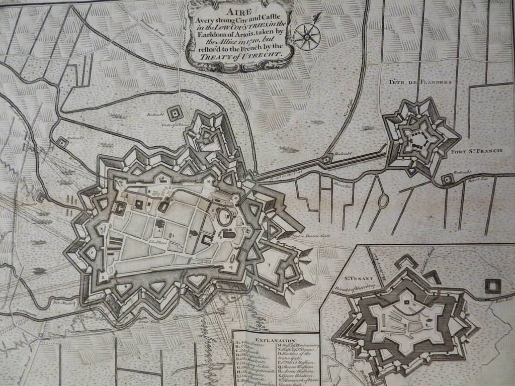 Utrecht Aire-Sur-La-Lys Artois France Star Forts c. 1745 Basire city plan map