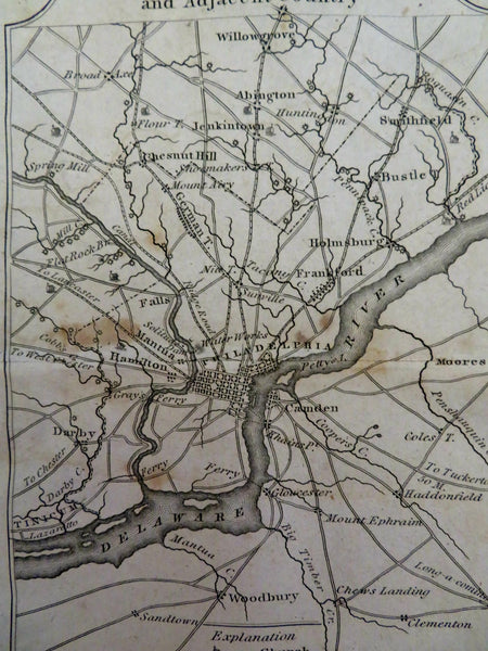 Philadelphia Pennsylvania Frankford Camden Hamilton c. 1823 Melish engraved map