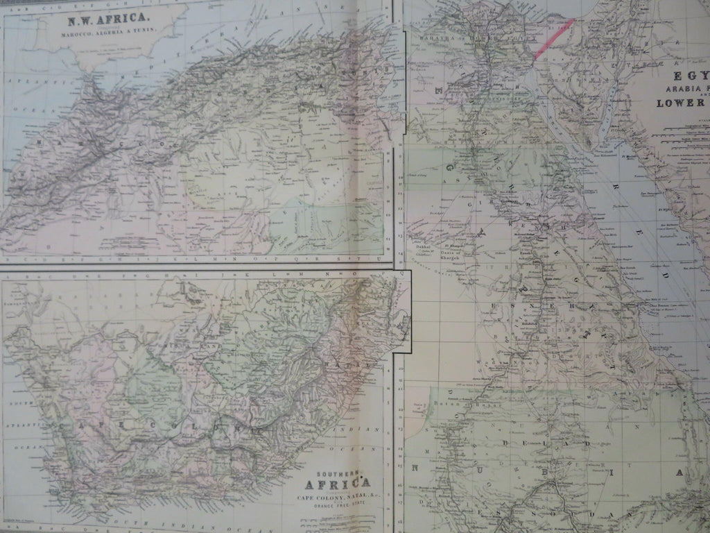 South Africa Egypt & Nile NW Africa coast 1895 Large hand color Bradley map