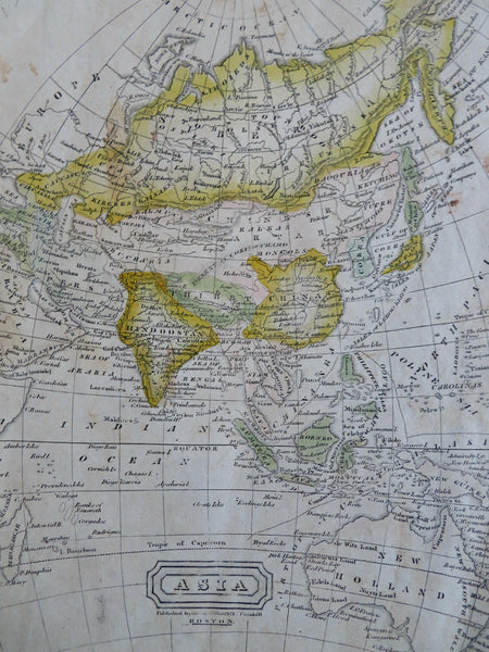 Asia India Russia China Korea Japan Arabia 1824 Cummings Hilliard scarce map