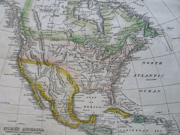 North America United States Mexico Canada 1824 Hilliard Cummings scarce map