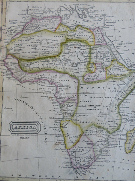 Africa continent Mts. of Moon Gold Coast 1824 Cummings Hilliard scarce map