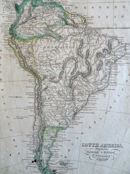 South America continent 1824 H. Morse engraved Cummings Hilliard scarce hc map
