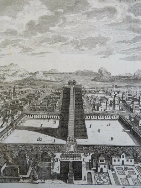 Tenochtitlan Mexico City Aztec Capital Step Pyramid 1754 birds-eye view print