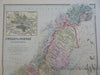 Sweden & Norway Scandinavia Stockholm Oslo Trondheim 1895 Bradley map