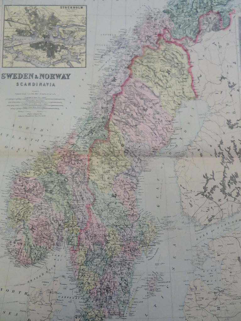 Sweden & Norway Scandinavia Stockholm Oslo Trondheim 1895 Bradley map