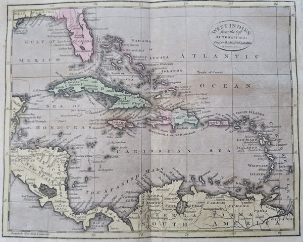 Caribbean Sea Cuba Jamaica Haiti D.R. Puerto Rico c. 1801 Oliver & Boyd rare map