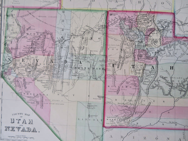 Utah & Nevada Salt Lake City Carson City Reno silver gold 1870 Mitchell map
