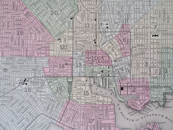 Baltimore Maryland Patapsco River Detailed City Plan 1870 Mitchell map