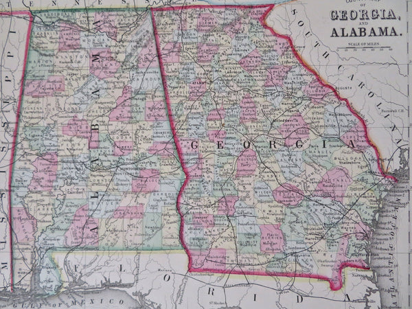 Georgia & Alabama Atlanta Savannah Montgomery Mobile 1870 Mitchell map