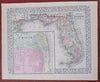 Florida state w/ Mobile Alabama 1870 Mitchell hand color map