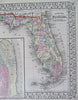 Florida state w/ Mobile Alabama 1870 Mitchell hand color map