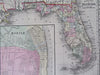 Florida state w/ Mobile Alabama 1870 Mitchell hand color map