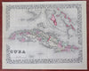 Cuba island Havana Bahamas Caribbean Islands 1871 Mitchell hand color map