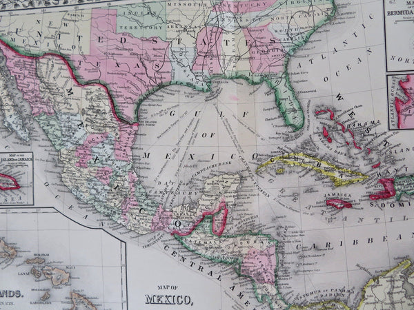 Mexico Central America Hawaii Jamaica Panama Railroad Bermuda 1870 Mitchell map