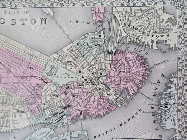 Boston Massachusetts City Plan 1870 Mitchell large folio hand colored map