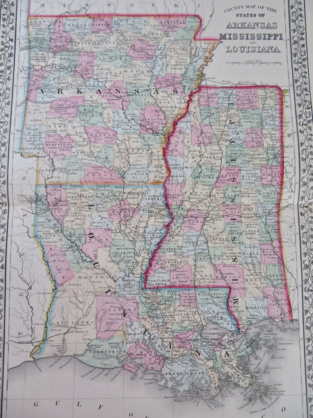 Arkansas Mississippi Louisiana Southern U.S. 1870 Mitchell oversize map
