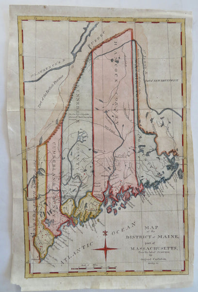 District of Maine Pre-Statehood 1802 Gridley map Thompson #9 w/ no York County