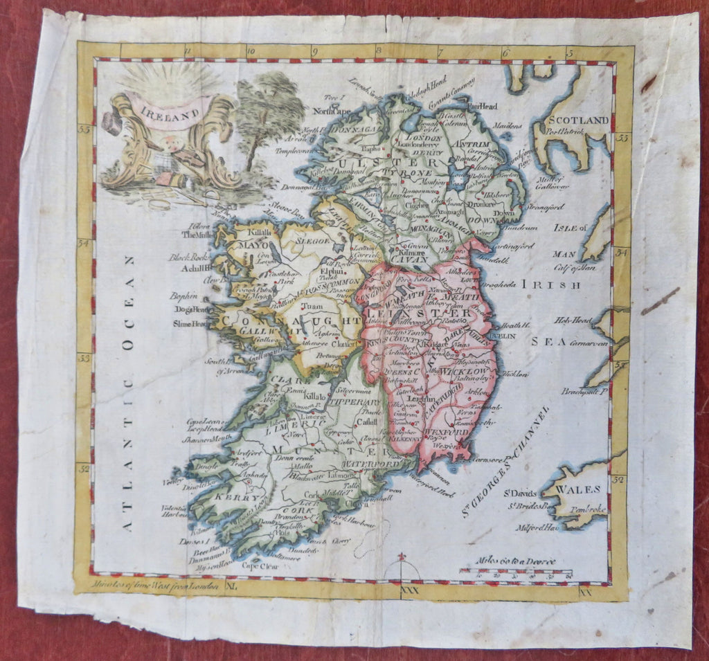 Ireland Dublin Galway Limerick Cork 1771 decorative engraved map