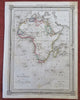 Africa continent unknown lands c. 1852 scarce Bocage decorative hand colored map
