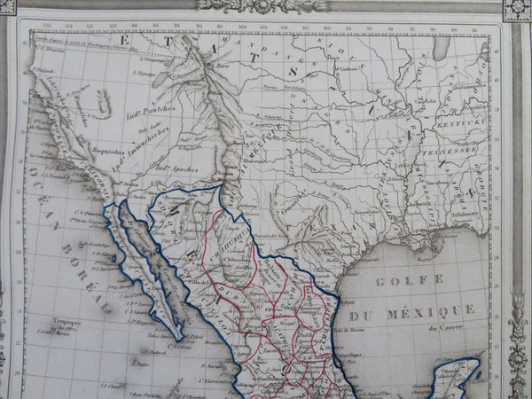 Mexico Central America Texas Calif. Southwest U.S. c. 1852 scarce Duvotenay map