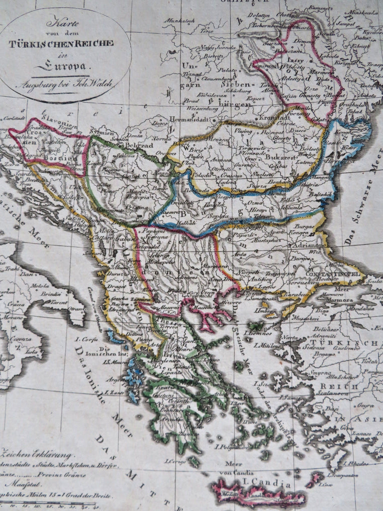 Ottoman Balkans Bosnia Serbia Albania Greece Wallachia 1818 Walch map