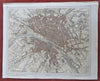 Paris France Seine River Champs Elysée Tuileries c. 1850's detailed city plan