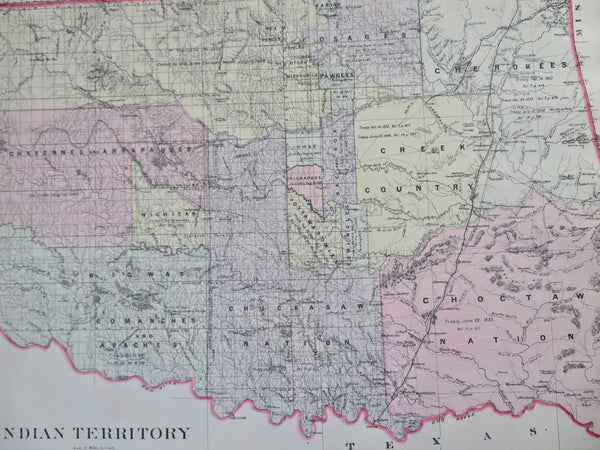 Oklahoma Indian Territory Tulsa Oklahoma City Muskogee 1887 Bradley-Mitchell map
