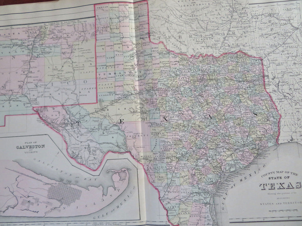 Texas state Galveston Bay inset 1887 Bradley-Mitchell map