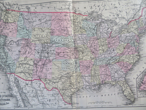 United States wagon roads shown 1887 Bradley-Mitchell large hand color map