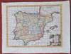 Spain & Portugal Madrid Lisbon Barcelona Pamplona 1770's Kitchin decorative map