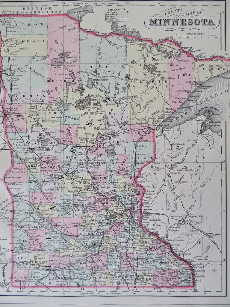 Minnesota Twin Cities Minneapolis St. Paul Duluth 1887 Bradley-Mitchell map