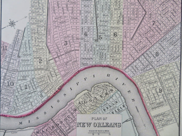 New Orleans Louisiana Mississippi River Algiers 1887 Bradley-Mitchell map