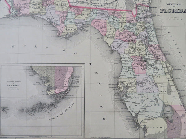 Florida Miami Tampa Tallahassee Jacksonville Keys 1887 Bradley-Mitchell map