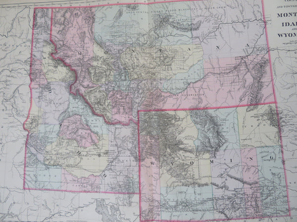 Wyoming Idaho Montana Yellowstone Boise Helena 1887 Bradley-Mitchell map