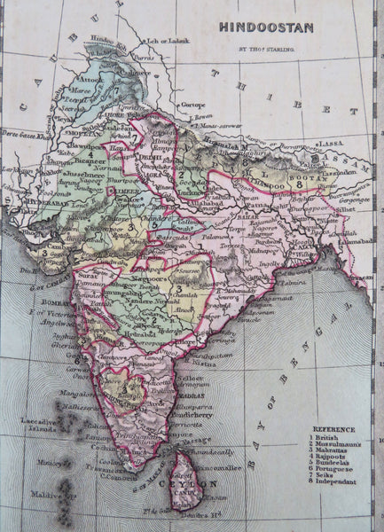 India Agra Delhi Calcutta Bombay Goa Hyderabad Sri Lanka 1830 miniature map