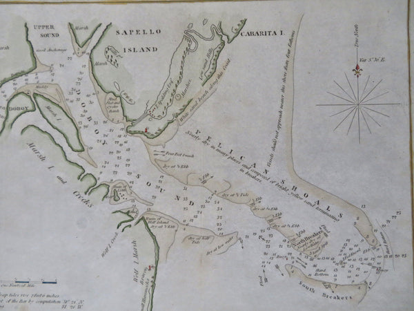Sapello Island Georgia Pelican Shoals 1827 Hooker engraved coastal survey map