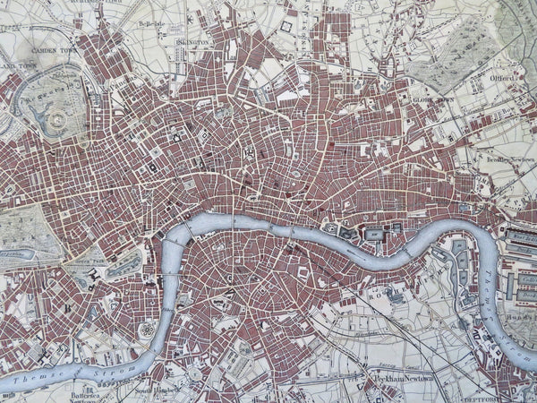 London City Plan Thames River Regent's Park Hyde Park c. 1850's Schmidt map